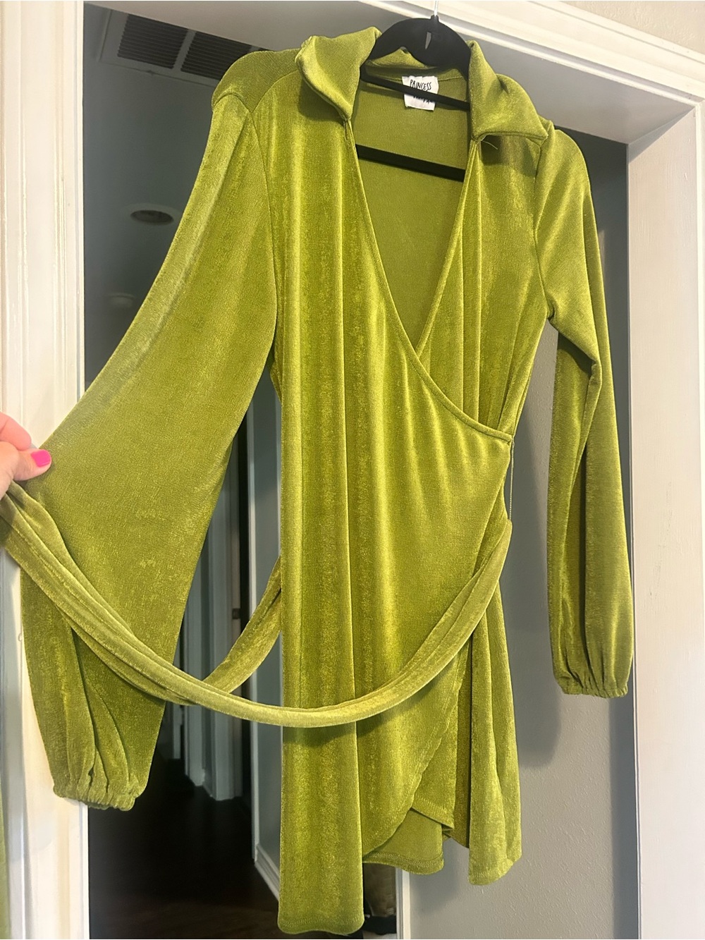 Princess Polly Olive Green Velvet Wrap Mini Dress